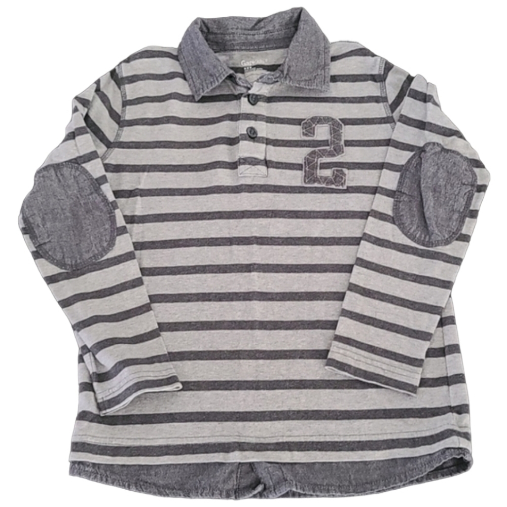 GAP KIDS Twofer Chambray Gray Striped Long Sleeve Polo Rugby Shirt S 6 7